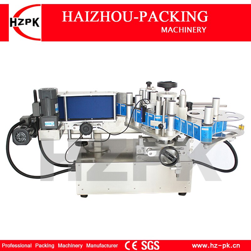 HZPK Small Automatic Round Bottle Labeling Machine Tabletop Type Labeler Food Make-up Wine Plastic Bottle Labeling Deskatop Type