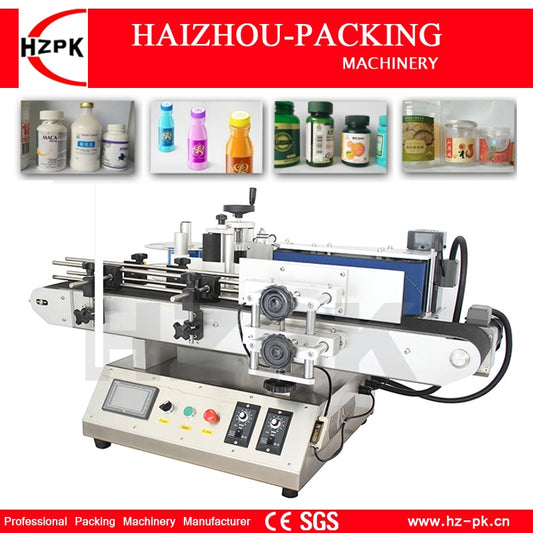 HZPK Small Automatic Round Bottle Labeling Machine Tabletop Type Labeler Food Make-up Wine Plastic Bottle Labeling Deskatop Type