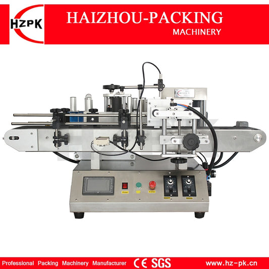 HZPK Automatic Desktop Pet Small Plastic Glass Beer Cans Round Bottle Labeling Machine Adhesive Sticker Labeller Around Labeling
