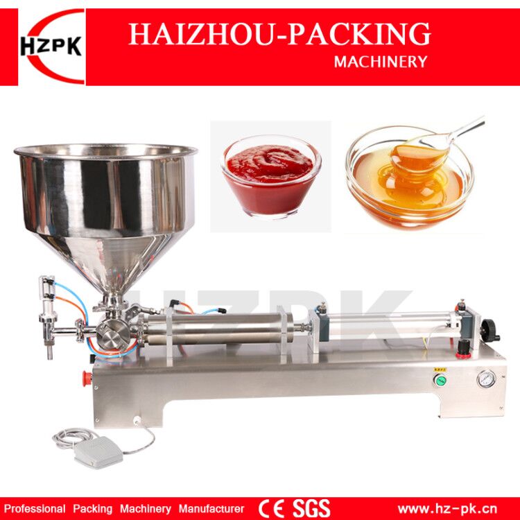 HZPK Semi-Automatic Horizontal Single Nozzle Paste Cream Puree Filling Machine All Connect Food Grade Stainless Steel 300-2500ml