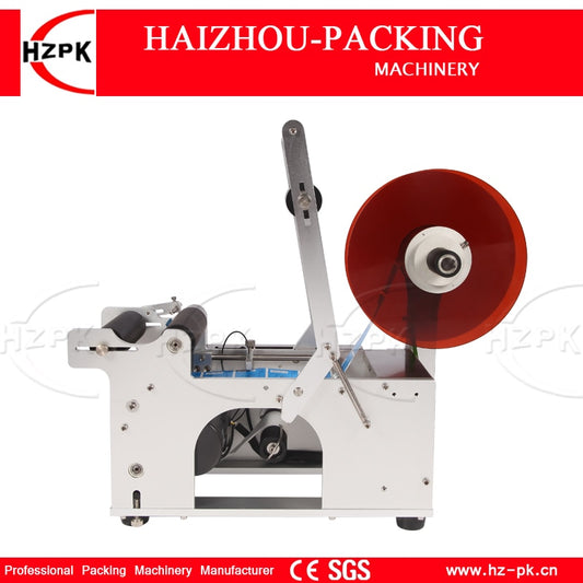 HZPK Semi-automatic Electric Paper Stickers Roll Labels Round Plastic Glass Can Bottle Labeling Commercial Packing Machine