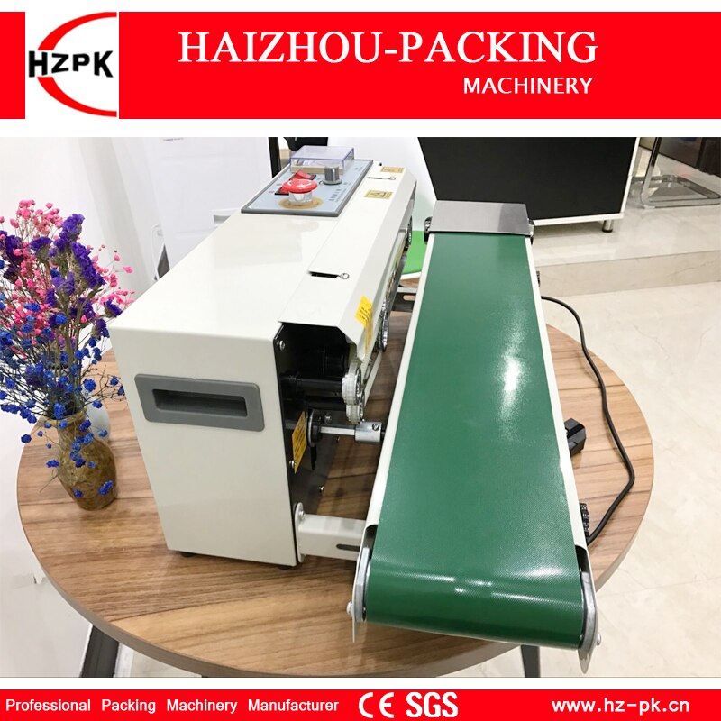 HZPK Automatic Vertical Iron With Spray Type Sealer Continuous Plastic Film Sealing Machine With Conveyor For Food Tea Bag FR770