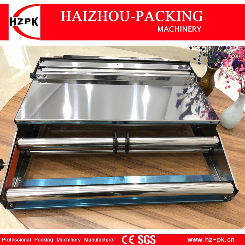 HZPK Food Saver Simple Hand Wrapper Manual Wrapping Machine Use Fresh Plastic Film Wrapper Packing Machine Small Packer HW-450