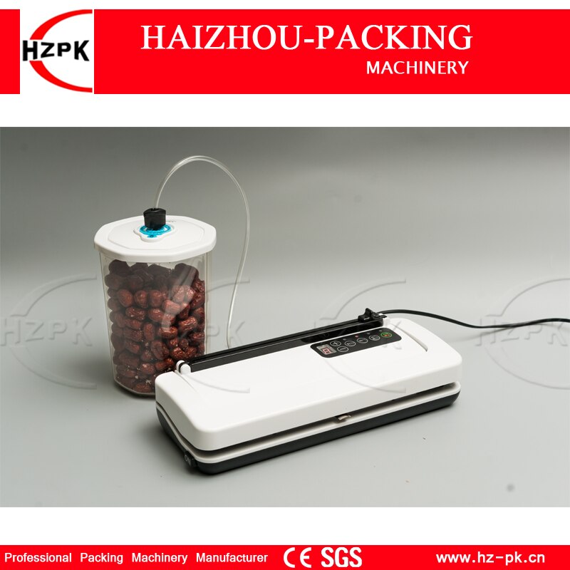 HZPK Electric Plastic Body White Food Fresh Vacuum Sealer Packaging Machine For Storage Long keeping 220V/110V With Free Cutting