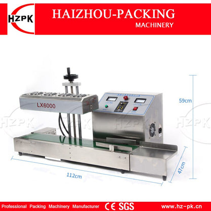 HZPK Desktop Stainless Steel Cover Automatic Electromagnetic Foil Sealing Machine Continuous Induction Sealer Machine 20-80mm