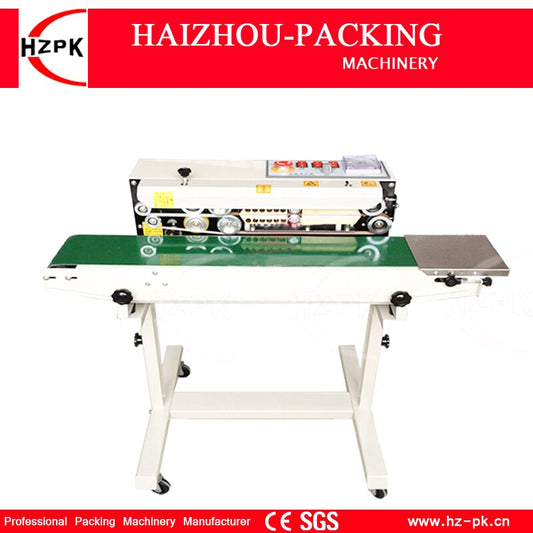 HZPK Automatic Vertical Iron With Spray Type Sealer Continuous Plastic Film Sealing Machine With Conveyor For Food Tea Bag FR770