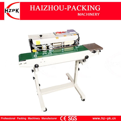 HZPK Automatic Vertical Iron With Spray Type Sealer Continuous Plastic Film Sealing Machine With Conveyor For Food Tea Bag FR770