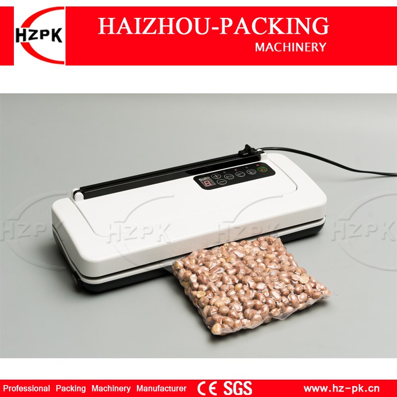 HZPK Electric Plastic Body White Food Fresh Vacuum Sealer Packaging Machine For Storage Long keeping 220V/110V With Free Cutting