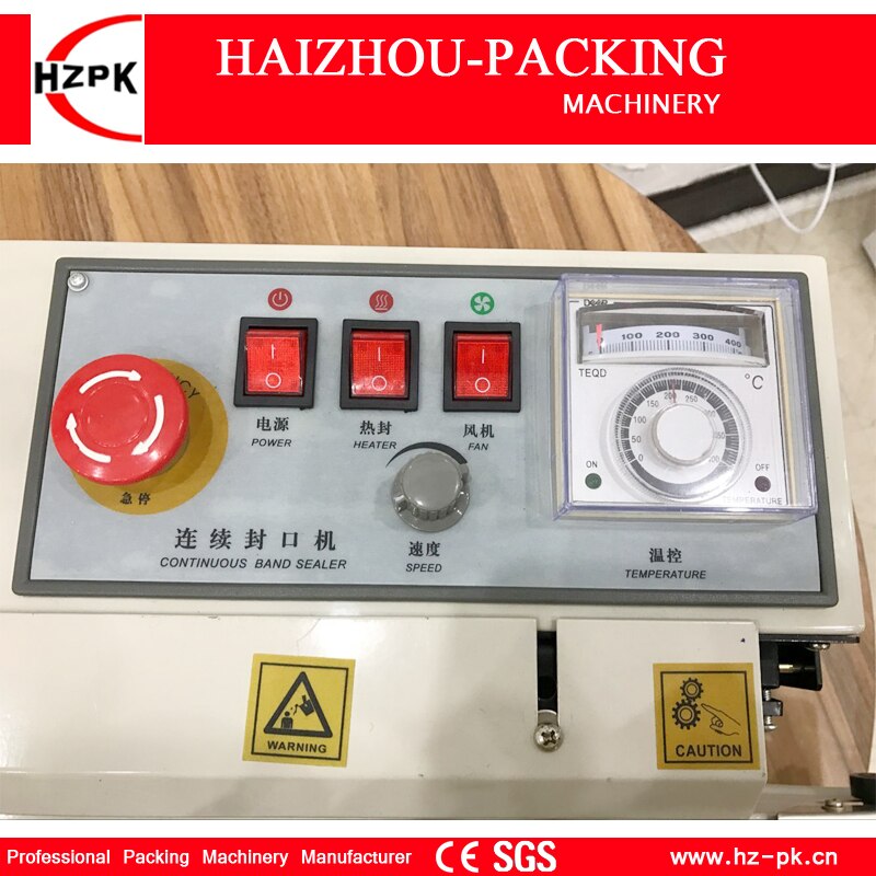 HZPK Automatic Vertical Iron With Spray Type Sealer Continuous Plastic Film Sealing Machine With Conveyor For Food Tea Bag FR770