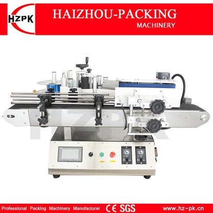 HZPK Small Automatic Round Bottle Labeling Machine Tabletop Type Labeler Food Make-up Wine Plastic Bottle Labeling Deskatop Type