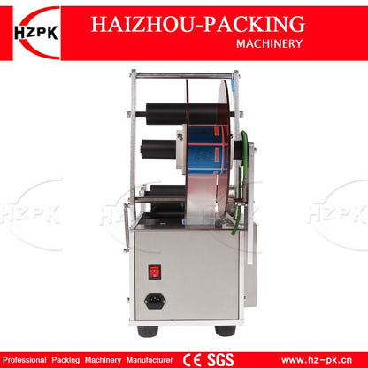 HZPK Semi-automatic Metal Body Round Plastic Glass Iron Bottle Electric Power Sticker Labeler Widen Type Labeling machine MT-50W