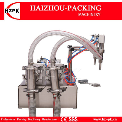 HZPK Semi Automatic 304 Stainless Steel Double Nozzles Liquid Water Filling Machine Small Commercial Packaging 10-100ml G2WYD100