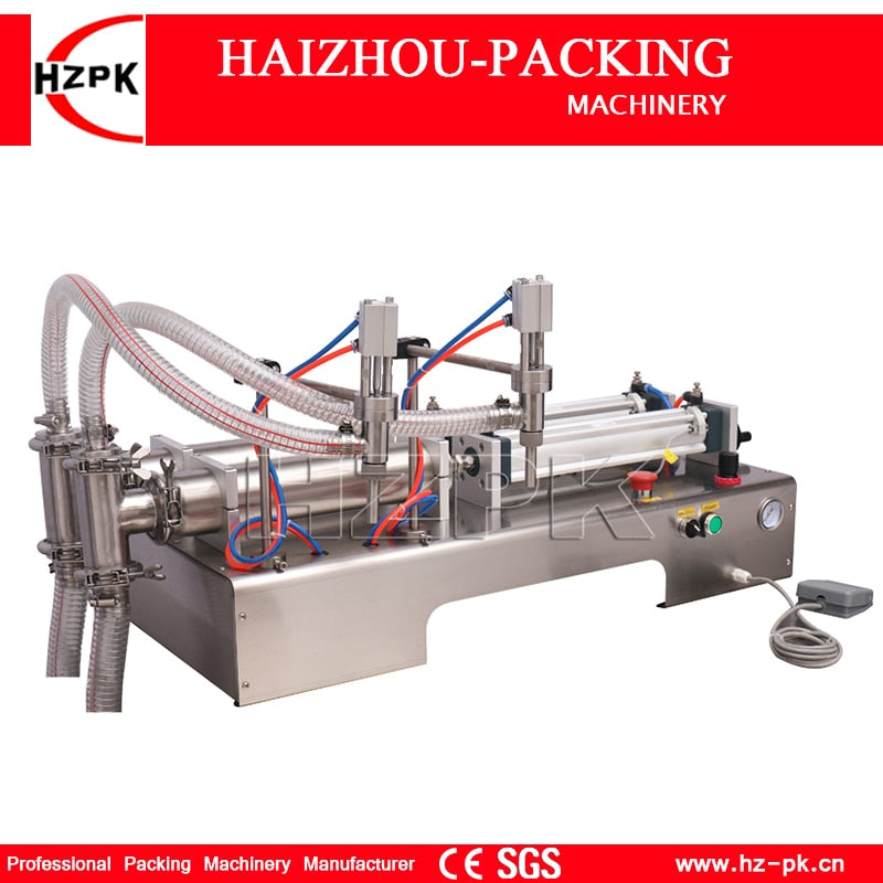 HZPK Semi Automatic 304 Stainless Steel Double Nozzles Liquid Water Filling Machine Small Commercial Packaging 10-100ml G2WYD100