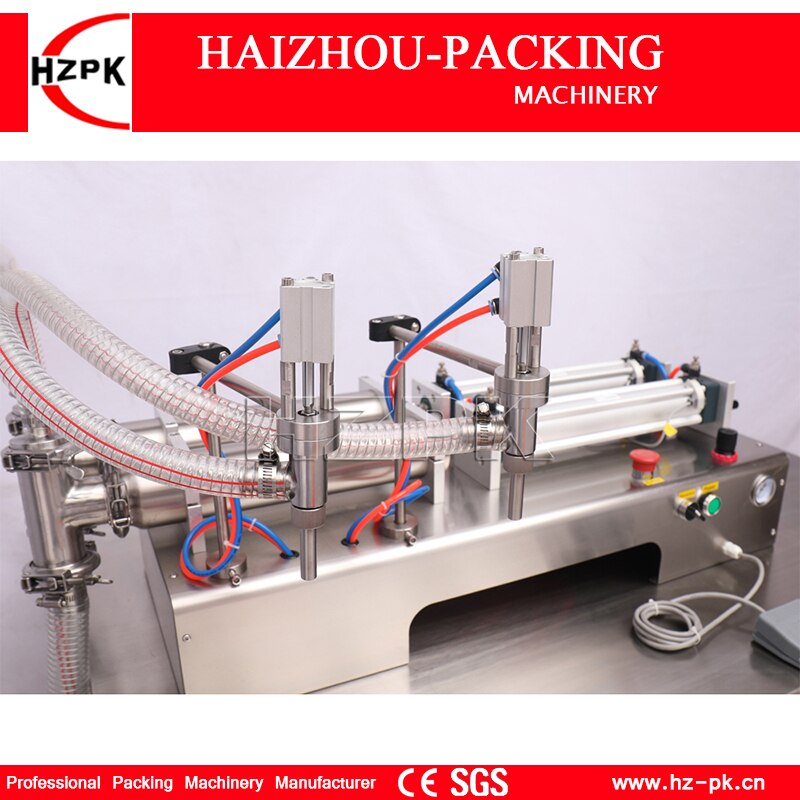 HZPK Semi Automatic Double Nozzles Liquid Filling Machine 304 Stainless Steel Food Small Commercial Packing 200-1500ml G2WYD1500