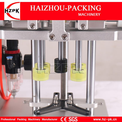 HZPK Semi-Automatic Desktop Shampoo Plastic Glass Round Lids Bottle Duckbill Pump Screw Cover Capping Commercial Packing Machine