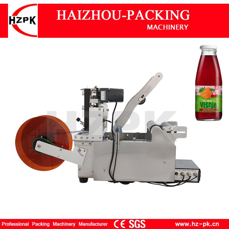 HZPK Semi Automatic Stainless Steel Jar Plastic Glass Metal Round Bottle Labeling Machine Paper Sticker Labels With Coder