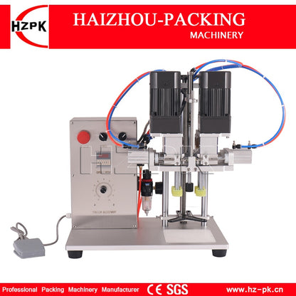 HZPK Semi-Automatic Desktop Shampoo Plastic Glass Round Lids Bottle Duckbill Pump Screw Cover Capping Commercial Packing Machine