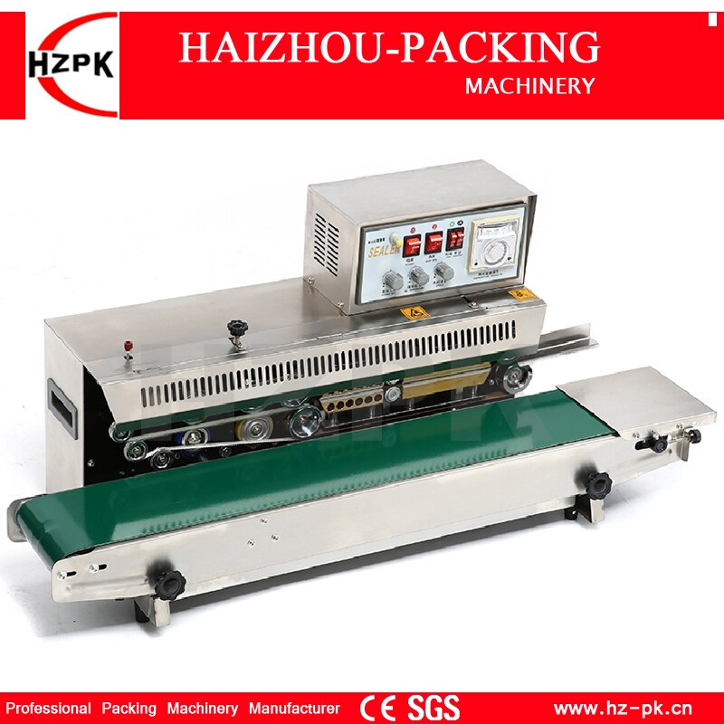 HZPK Stainless Steel Body Continuous Plastic Film Tea Bag Band Sealer With Solid Ink Date Printing Sealing Packing Machinery