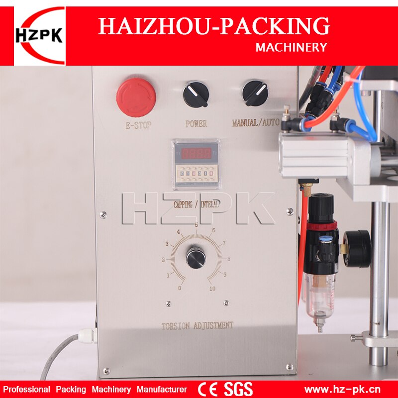 HZPK Semi-Automatic Desktop Shampoo Plastic Glass Round Lids Bottle Duckbill Pump Screw Cover Capping Commercial Packing Machine