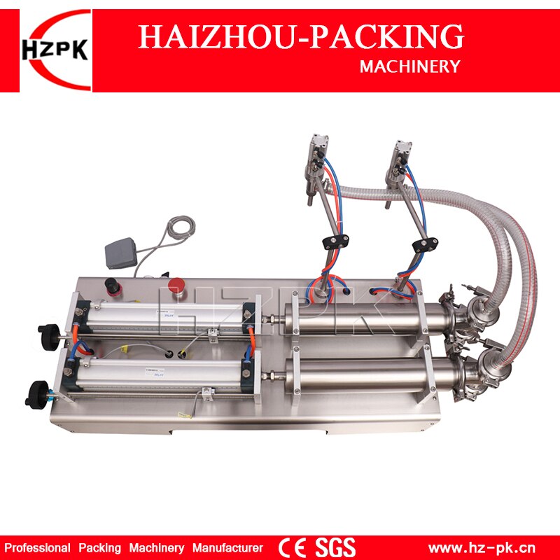 HZPK Semi Automatic 304 Stainless Steel Double Nozzles Liquid Water Filling Machine Small Commercial Packaging 30-300ml G2WYD300